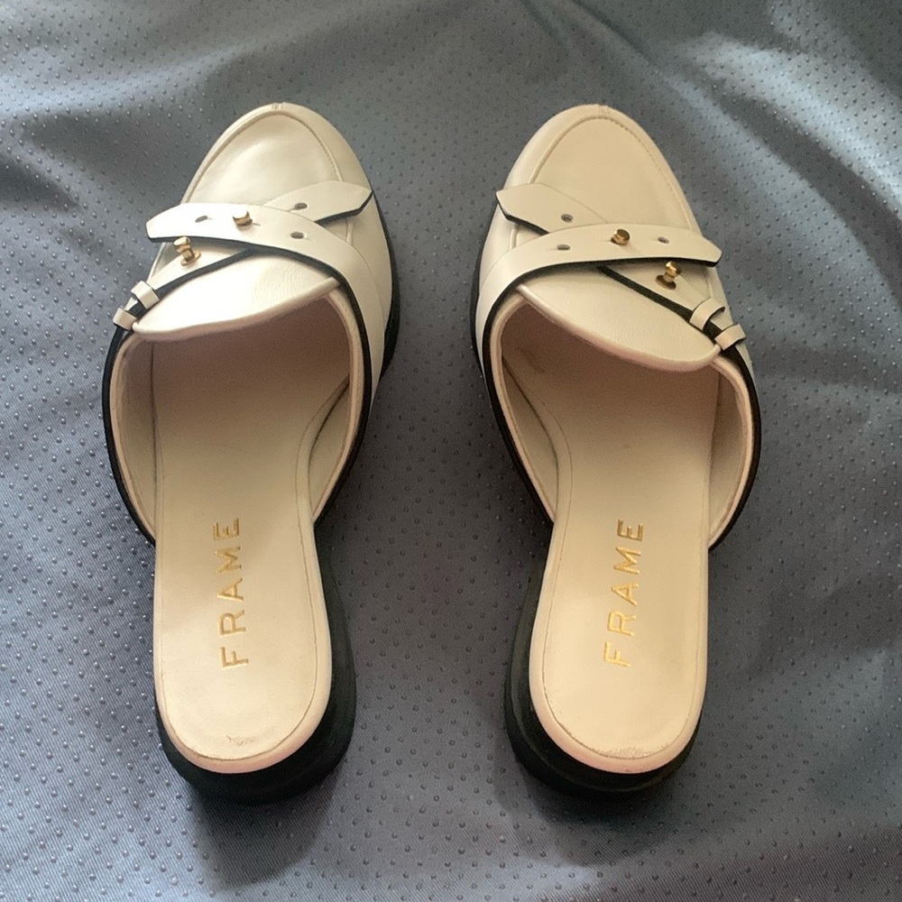 Frame Le Sweetzer Mules Womens 6.5 EU 37 Cream Leather Slip On Shoes Flats